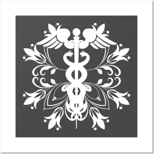 Abstract Floral Caduceus - White Posters and Art